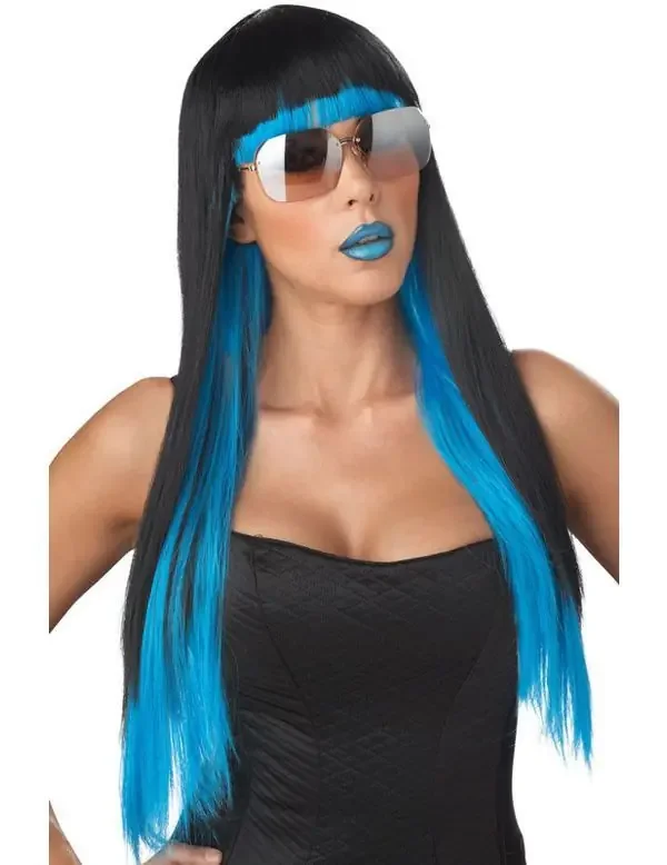 Zwart Met Blauw Pruik