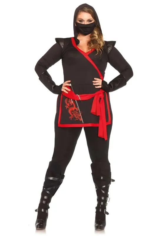 Zwart-Rode Vrouwelijke Ninja (Plus Size) Kostuum