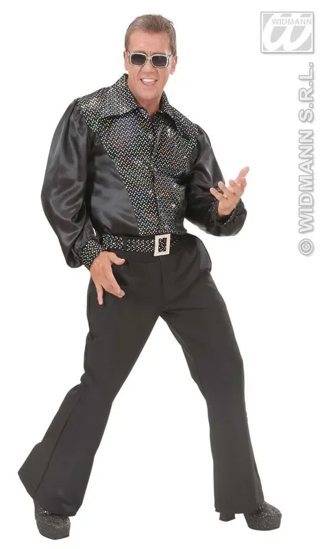 Zwart Shirt Pailletten Man Kostuum